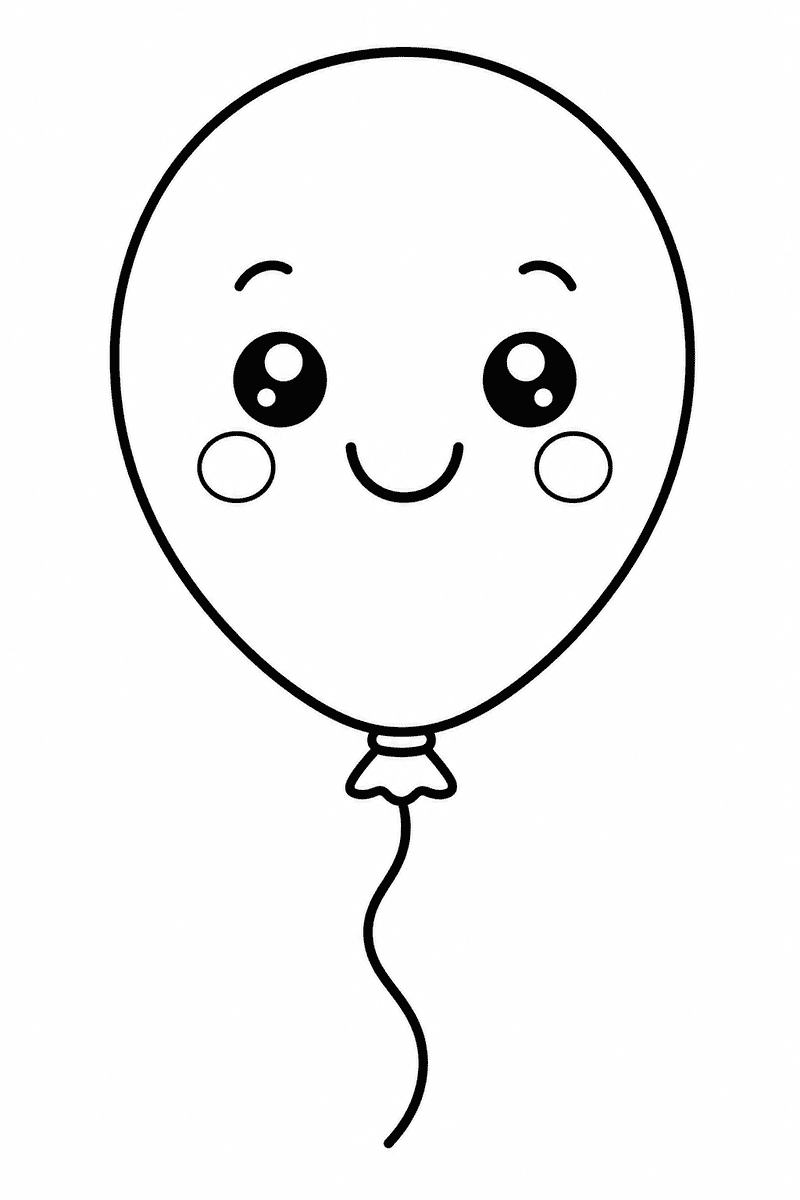 Easy balloon coloring page for kids featuring a large smiling balloon with a simple string and thick outlines
