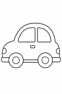 Easy car coloring page for kids featuring a simple small car with large wheels, rounded windows and thick outlines