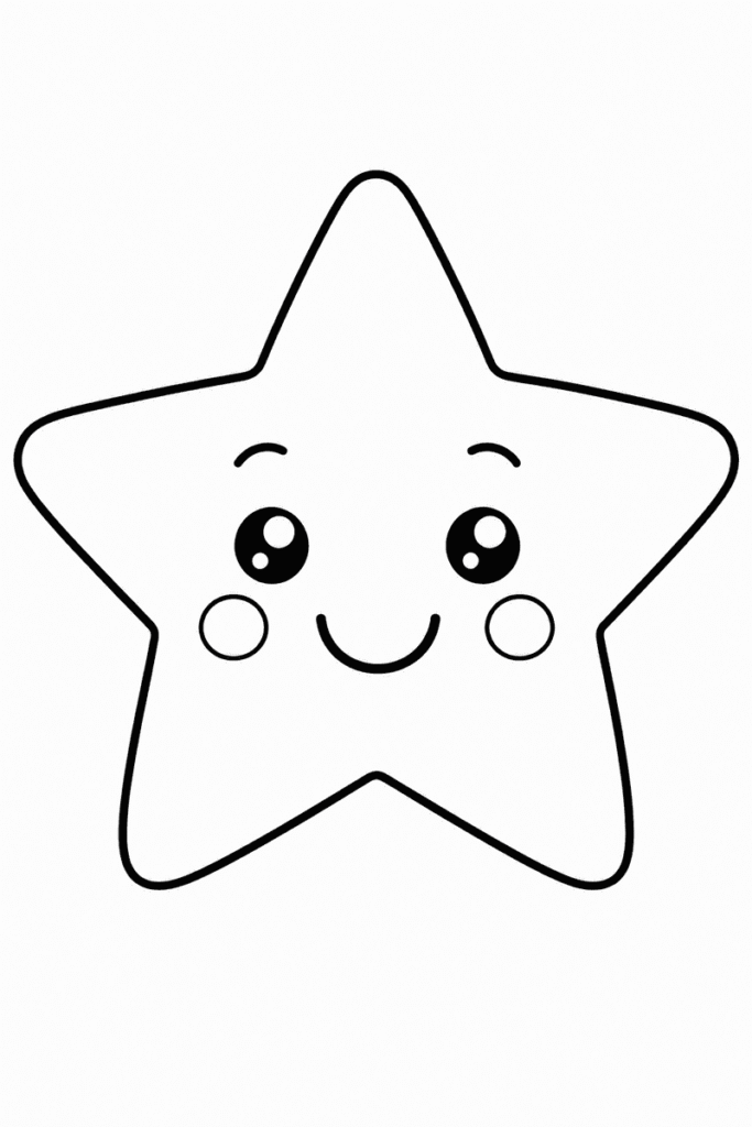Easy smiling star coloring page for kids featuring one large happy star with thick outlines and wide spaces