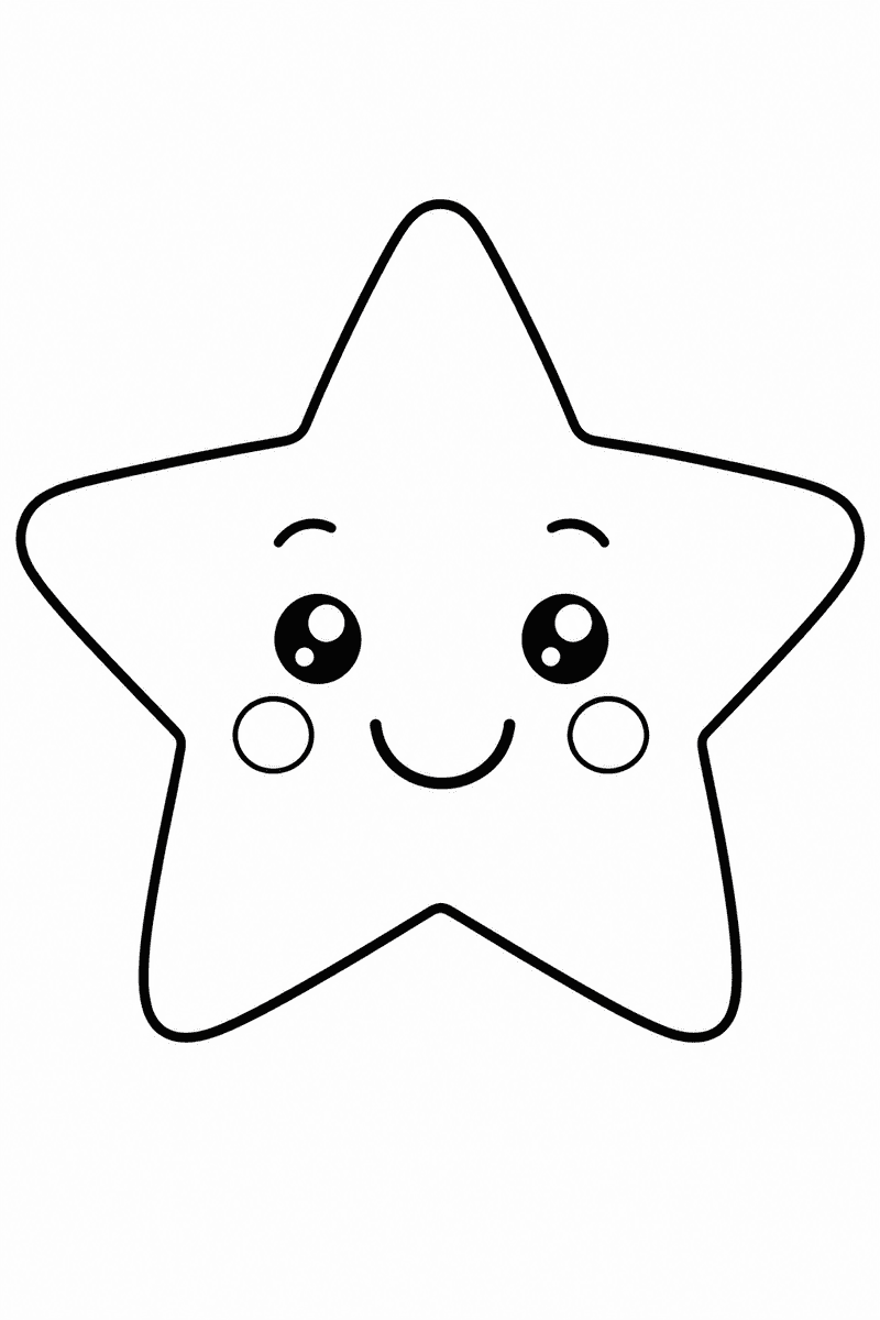 Easy smiling star coloring page for kids featuring one large happy star with thick outlines and wide spaces